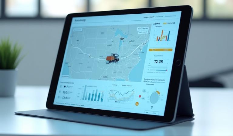 Real-time tracking dashboard showing truck movement from Mexico to Wisconsin